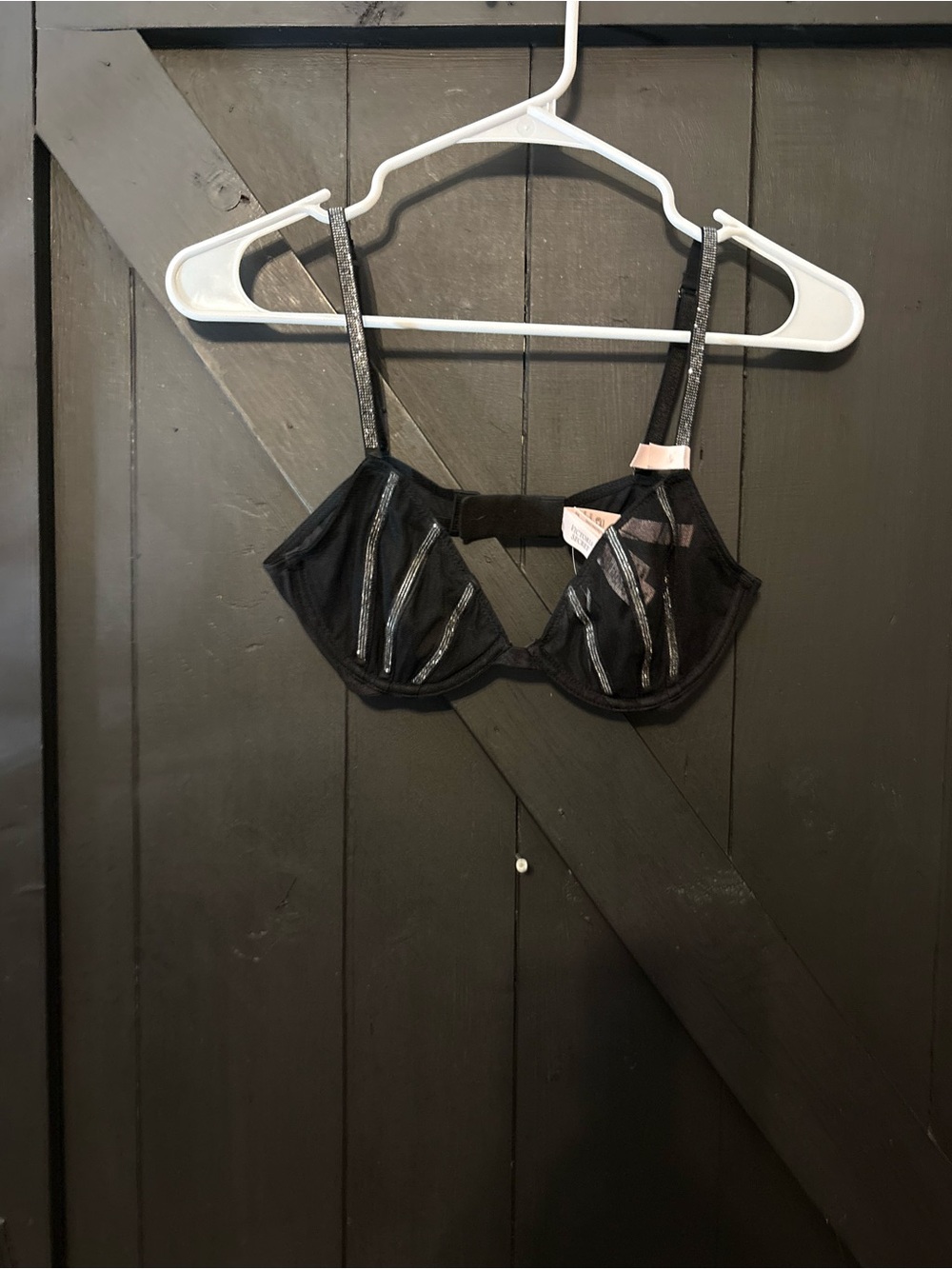 PINK Victoria's Secret Black Sheer Underwire Bra with Metallic Trim